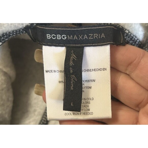 BCBG MaxAzria Womens L Gray  Hooded Sweatshirt Funnel Neck Sweater Rhinestone - Picture 8 of 9